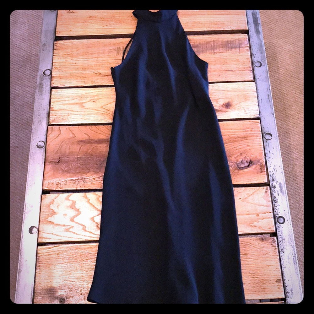 Black cocktail dress high neck with strappy back